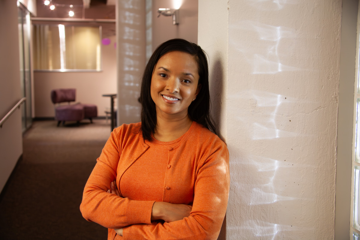 woman posing in office